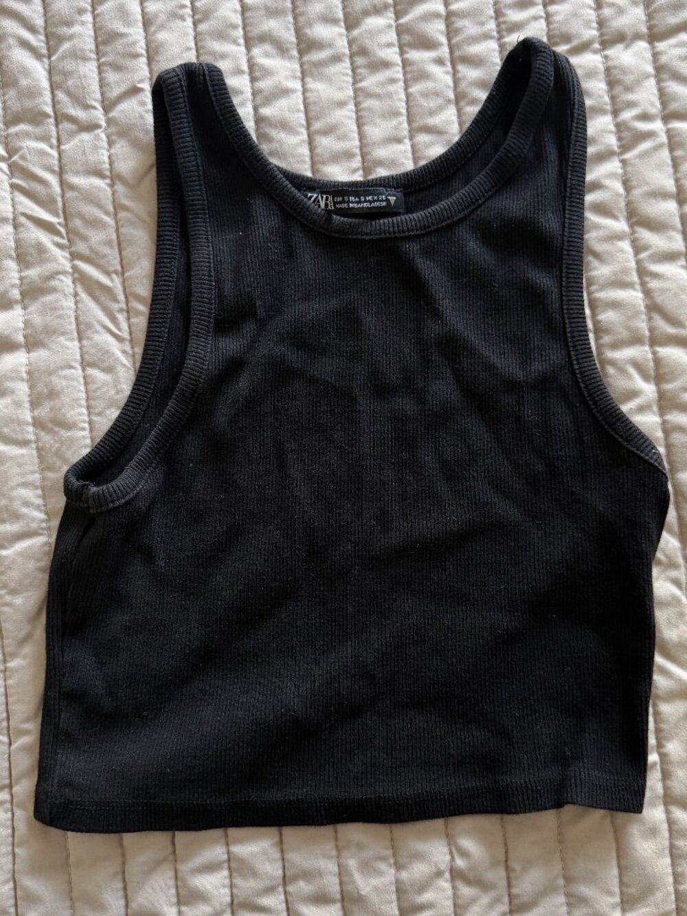 Zara Ribbed High Neck Cropped Racer Tank Black